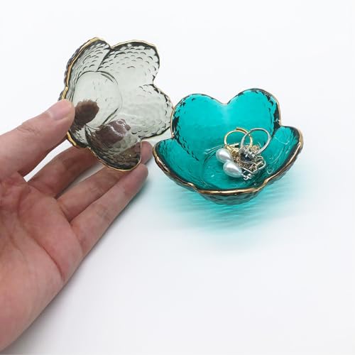 BESSKON Flower Ring Dish Jewelry Tray, Glass Jewelry Dish Tray, Aesthetic Room Decor Small Trinket Dish, Nightstand Jewler...