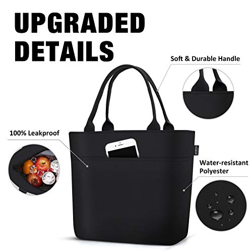 Aosbos Lunch Tote Bag, Insulated Lunch Box for Women, Leakproof Lunch Cooler Purse for Work, Black