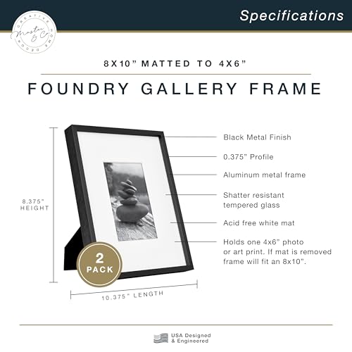 MCS Master & Co. Foundry Metal 8x10 Matted Picture Frame with 4x6 Photo Display, Black Vertical & Horizontal Wall Hanging ...