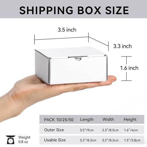 LineKap Small Shipping Boxes 3.5x3.3x1.6 Inches, 10-Pack White Corrugated Cardboard Gift Boxes for Mailing, Packaging & St...