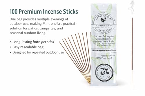 Farm Raised Candles Mintronella Citronella & Peppermint Mosquito Repellent Incense Sticks – 100 Pack – USA‑Made Natural Bu...