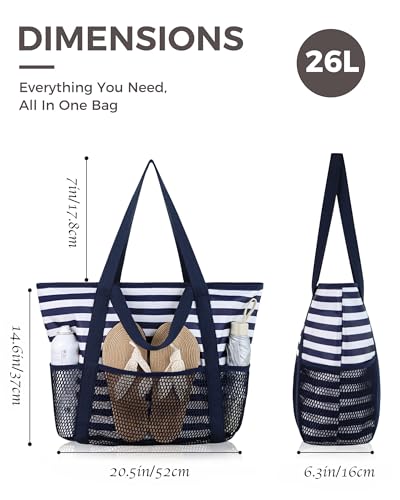 HOMESPON Beach Bag Large Waterproof Sandproof Tote for Women with Zipper and Mesh Pockets