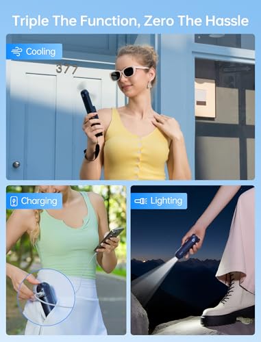 JISULIFE 3 IN 1 Handheld Mini Fan - Portable Fan & Power Bank & Flashlight, 19H Max Cooling, USB Rechargeable, Pocket-Size...