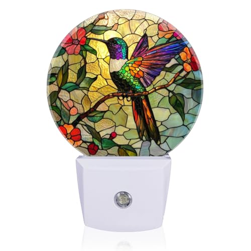 Mearafois LED Night Lights Lamp with Dusk to Dawn Sensor, Colorful Hummingbird Perched On Branch Night Light Plug Into Wal...