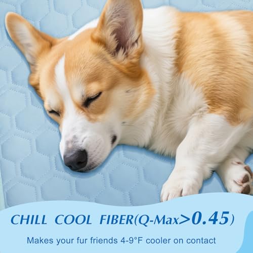 Cooling Mat for Small Dogs, Thick Breathable Dog Cooling Mat Q-MAX>0.45, Cooling Bed Chill Cool Fiber & Non-Slip Bottom Co...