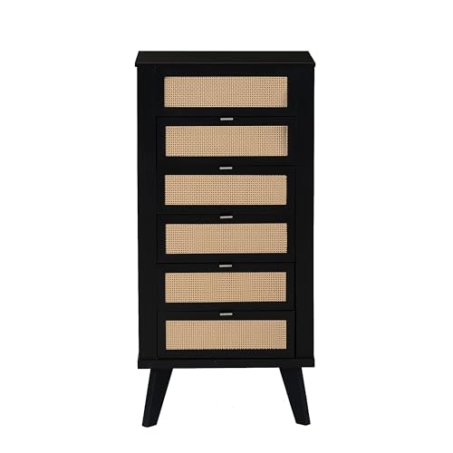 Powell Helene Black Wooden Jewelry Armoire with Cane Drawer Fronts