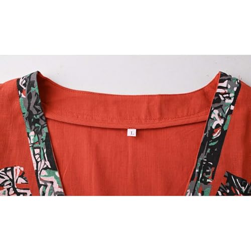 Mens Cotton Shirts Vintage Ethnic Floral Tops Boho V Neck Beach Sweatshirts Trendy Casual Long Sleeve Fall Outerwears