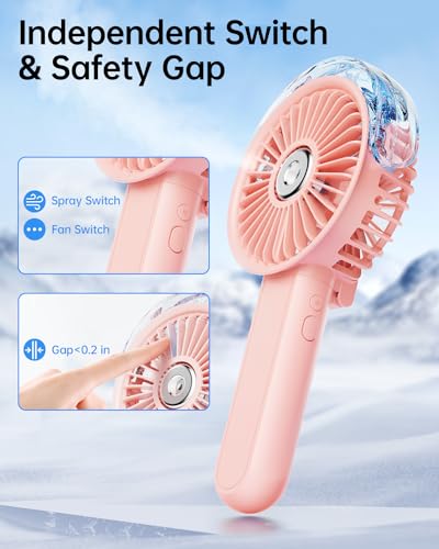 SWEETFULL Portable Misting Fan - 180° Foldable Handheld Personal Fan with Mist Spray, 3 Speeds, 30ml Water Tank, USB Recha...
