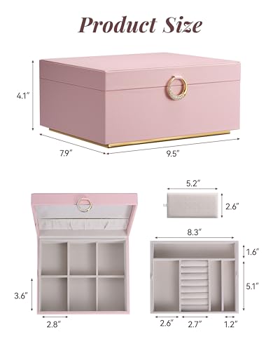 pickpiff 2 Layer Jewelry Box Organizer for Women, Jewelry Organizer with Handle & Removable Tray, Necklace Holder Ring Ear...