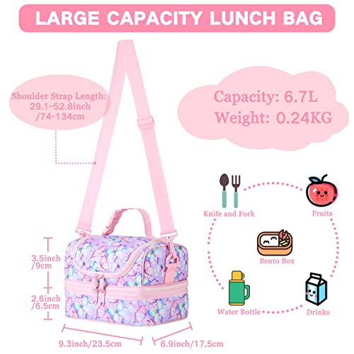 VASCHY Lunch Box Bag Kids, Insulated Two Compartments Bento Cooler Bags for Girls w Shoulder Strap for School,Daycare,Kind...