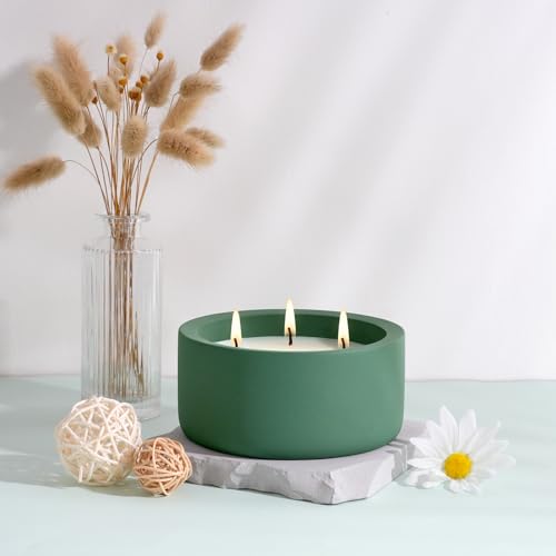 Viyffo Large Citrus & Mint Candle Outdoor, 3 Wick 20oz Scented Candle Indoor, Non Toxic Soy Candle, Green Ceramic Jar for ...