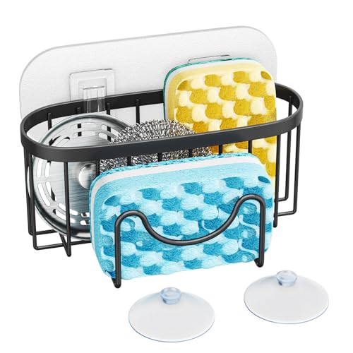 HapiRm Multifunctional Sponge Holder with Unique M-Shaped, 2 Installation Methods Kitchen Sink Caddy Organizer, Rustproof ...