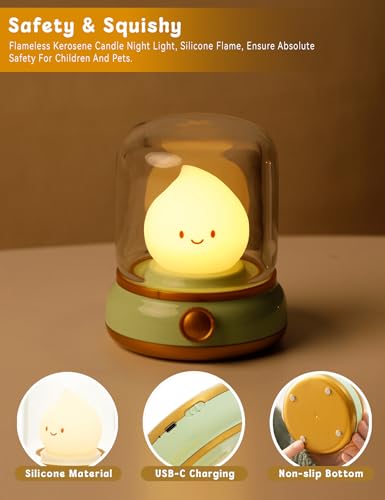 WANIDEA Cute Chibi Flame Lamp, Anime Cozy Lights, Retro Rechargeable Night Light, Decor, Cute Desk Accessories, Gifts.