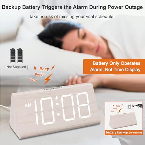 DreamSky Wooden Digital Alarm Clock for Bedroom - Living Room Desk Clock with Large Numbers, Bedside Nightstand Clock with...