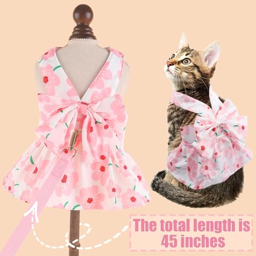 Dog Dress Bowknot Harness Leash Set for Small Girl Dogs Pink Floral Dog Cat Clothes Cute Puppy Outfits Pet Clothes Spring ...