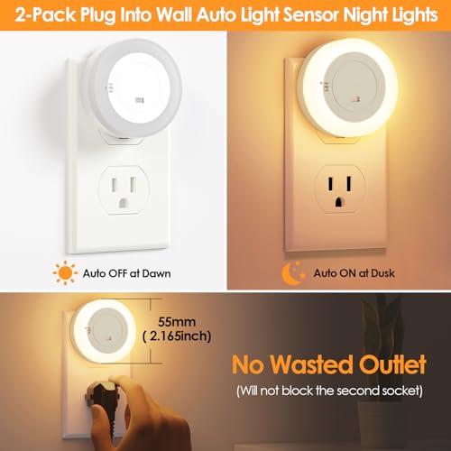 FOLKSMATE LED Night Lights Plug in, Dimmable Nightlight Plug Into Wall with Light Sensor, Soft White Adjustable for Adult...