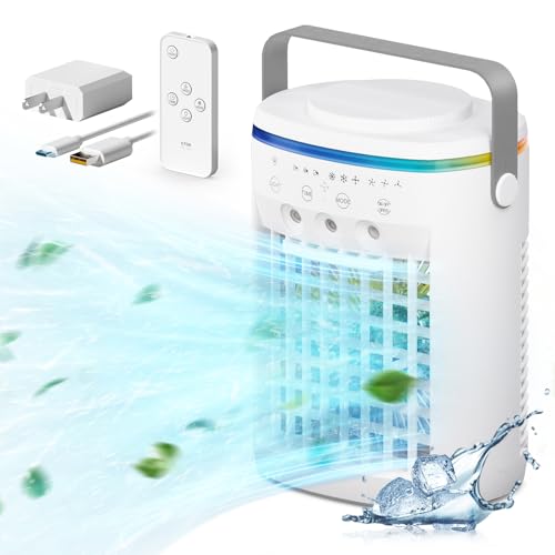 Vidihill Portable Air Conditioner, Evaporative Air Cooler, 2-4-8H Timer Auto-Off &Remote, Water Tank, Three ultrasonic noz...