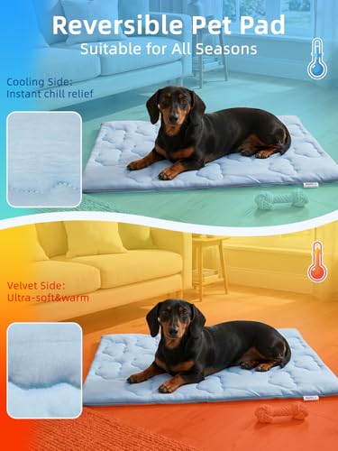 Huafly Dog Cooling Mat,Dual-Sided Cooling Mat for Dogs–Cooling Fabric for Summer,Velvet for All Seasons–Portable for Crat...