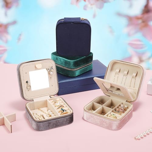 Fijxzct Velvet Travel Jewelry Box for Women - Small Portable Organizer, Storage Case for Rings, Earrings and Girls Necklac...