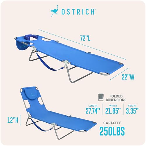 Ostrich the Original Chaise 72 x 22 Inch Lounge Portable Reclining Lounger, Outdoor Patio, Beach, Lawn, Camping, or Pool T...