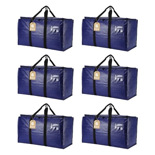 Cryster 6 Pack Moving Bags Heavy Duty, Extra Large Storage Totes Bag with Zippers and Sturdy Handles, Packing Bags for Mov...