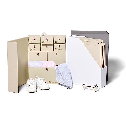 Savor I Baby Deluxe Box | Acid-Free Newborn Keepsake & Memory Organizer with 52 Labels, 9 Drawers, 8 File Folders | Mothe...