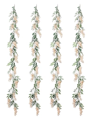 Duovlo 4Pcs 6.6Ft/Piece Imitation Silk Wisteria Garland Hanging Flower Vine for Home Outdoor Garden Ceremony Wedding Arch ...