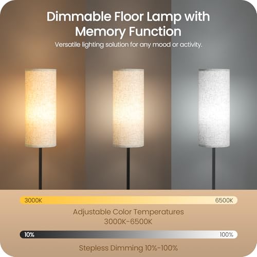 64.4” Dimmable Floor Lamp for Living Room with Remote and Foot Switch, Modern Standing Tall Lamp, Corner Floor Lamp for Be...