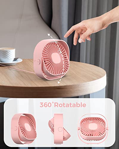 RJVW 4 Inch Small USB Desk Fan, 3-Speed Portable & 360°Rotatable Mini Cooling Fan, USB-Powered Desktop Fan for Home Office...