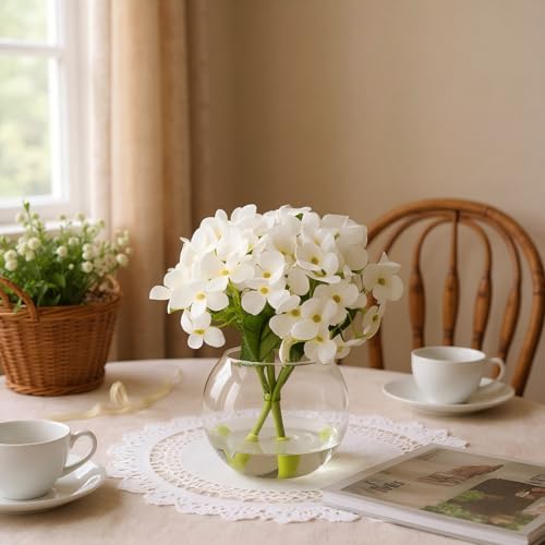 CZWBE 2 Pcs Hydrangea Artificial Flowers - Fake Flowers Real Touch Floral Arrangement with Faux Water in Glass Vase, Home,...