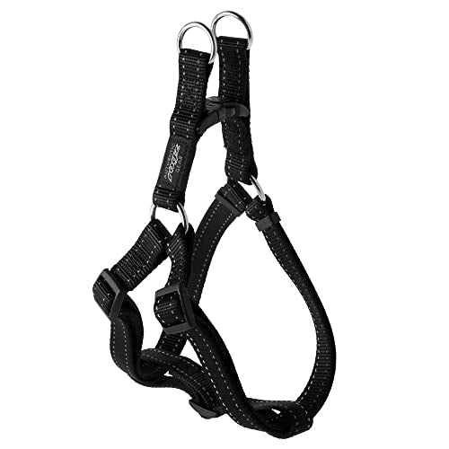 Reflective Adjustable Dog Step in Harness for Large Dogs; matching collar and leash available, Black