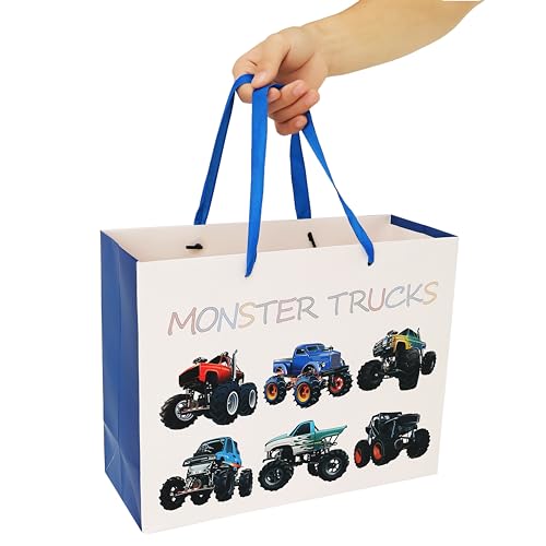13" Large Birthday Gift Bags Set with Greeting Card and Tissue Paper (Monster Trucks Design) for boys, Kids, Baby boy,Baby...