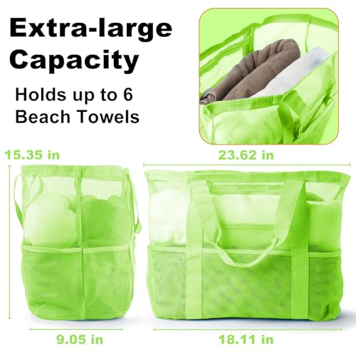 CaCTOUR Mesh Beach Bag,Large Beach Bags for Women with 8 Pockets,Packable Tote Bag for Beach Cruise Pool Vacation Essentials