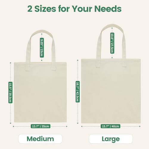 Carbrea 12 Pack Canvas Tote Bag - Lightweight Thin Tote Bags Bulk Blank Shopping Reusable Grocery Bags for DIY Gift Sublim...