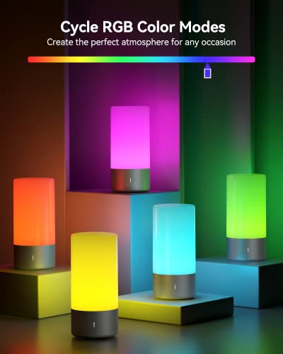 ROOTRO Table Lamp, [Advanced] Bedside Touch Control Lamp for Bedroom 3 Level Dimmable Warm White Lights with 256 RGB Color...