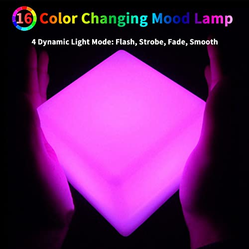Borelor LED Cube Light, 4-Inch Rechargeable & Remote Control Mood Lamp, 16 Color Changing Glowing Night Light, Dimmable De...