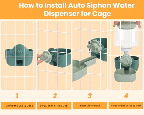 Automatic Replenish Pet Waterer, 1L Capacity Auto Siphon Gravity Cage Hanging Water Dispenser Set for Dog and Cat Small An...