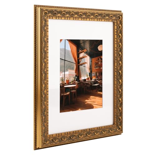 Golden State Art, 9X12 Ornate Finish Photo Frame with White Mat for 6X8 Picture & Real Glass, Color: Bronze