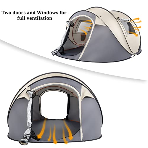 4 Person Easy Pop Up Camping Tent, Waterproof Automatic Setup 2 Doors-Instant Family Tents for Camping,Hiking,Traveling,Fi...