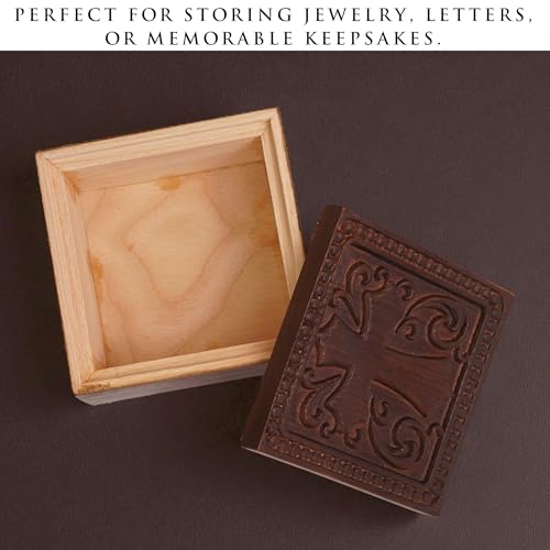 KATINAT Hand-Carved Wooden Cross Keepsake Box – Christian Prayer Box, Rosary Holder & Religious Jewelry Box, Catholic Gift...