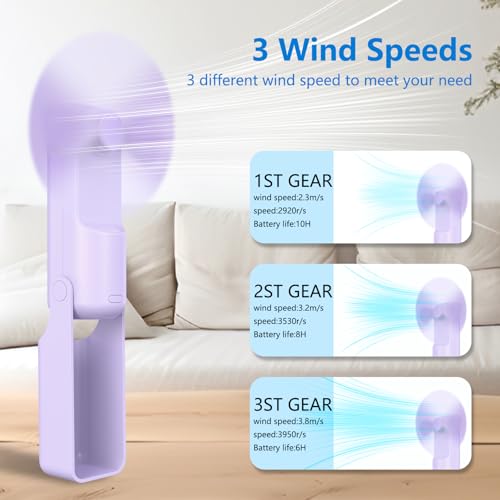 VanSmaGo 3 Pcs Portable Handheld Fans, 3 IN 1 USB-C Rechargeable [10H Working time] Mini Fan with 3 Speed, Flashlight, Lan...