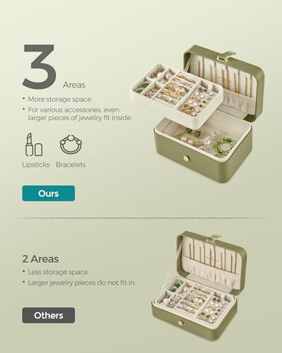 SONGMICS Jewelry Organizer Box, Travel Jewelry Case, 2-Layer Travel Case for Earrings, Necklaces, Bracelets - Portable Jew...
