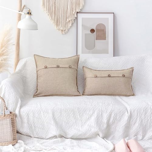 Home Brilliant Linen Pillow Covers 12x20 Burlap Button Throw Pillow Covers Decorative Triple Button Farmhouse Cushion Cove...