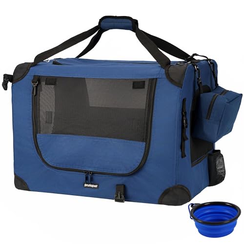 Prutapet Large Cat Carrier 24"x16.5"x16.5" Portable Dog Crate for Small Medium Dogs Collapsible Traveling Pet Crate with C...