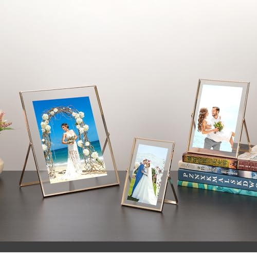 Gold 8x10'' Floating Frame Set of 2, For Photo Sizes ( 5x7'' ,6x8'' 7x9'' up to 8x10''), Beautiful Metal Lace Edge Frames ...