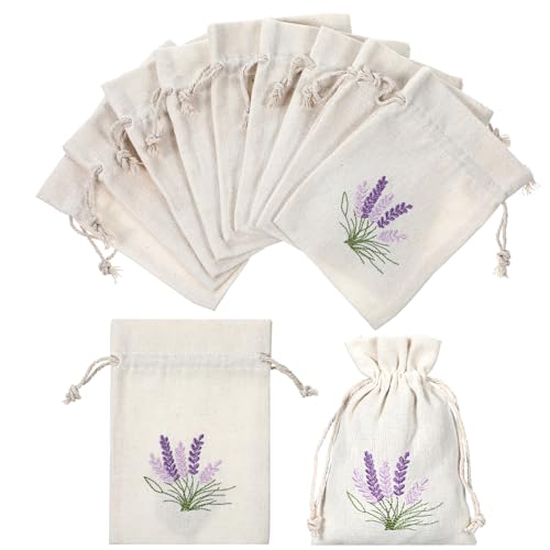12 PCS Small Burlap Gift Bags Lavender Sachet Bags Lavender Sachet Jewelry Bag Drawstring Cotton Linen Pouch Mini Drawstri...