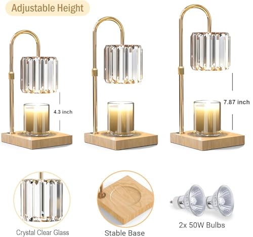 Yuichoy Candle Warmer Lamp with Timer, Dimmable Electric Candle Wamer Adjustable Height, Glass Modern Candles Melter Lamp,...