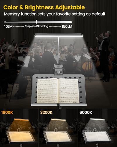 Glocusent Super Bright Eye-Caring Music Stand Light, Clip on Piano Lamp with 3 Colors & 5 Brightness Levels, 57 LEDs, USB-...