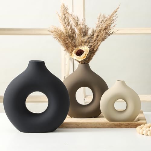 Vanselia Ceramic Vase Home Table Decor - Flower Vases Set of 3 Small Living Room Centerpiece Decorations for Shelf Bedroom...