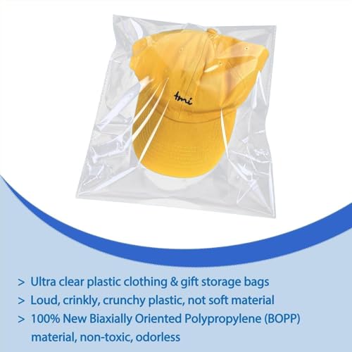 PigPotParty Cellophane Bags 9"x12", Clear Plastic T Shirt Bags with Adhesive, 100 Pcs Self Sealing Cello Bags for Tshirt P...
